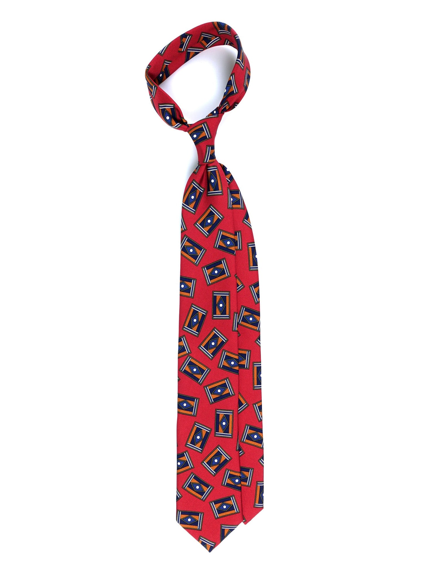 Red 3 Fold LEYA Tie in Printed English Silk