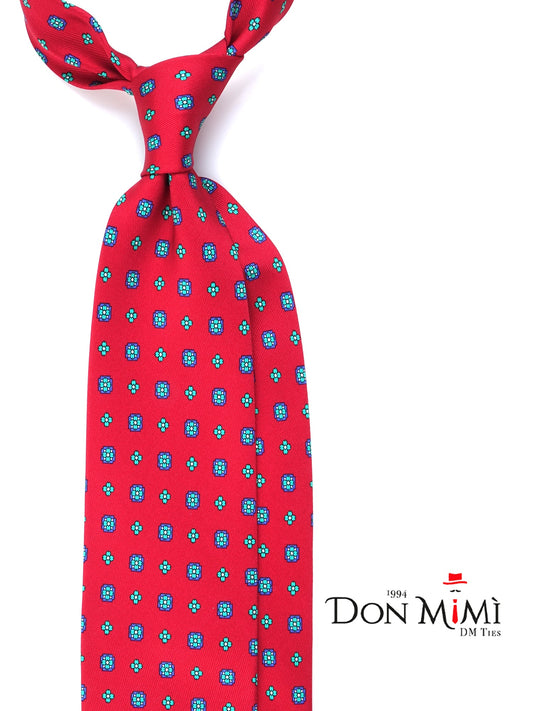 Red 3 Fold Silk Luxury Printed Tie ALEX