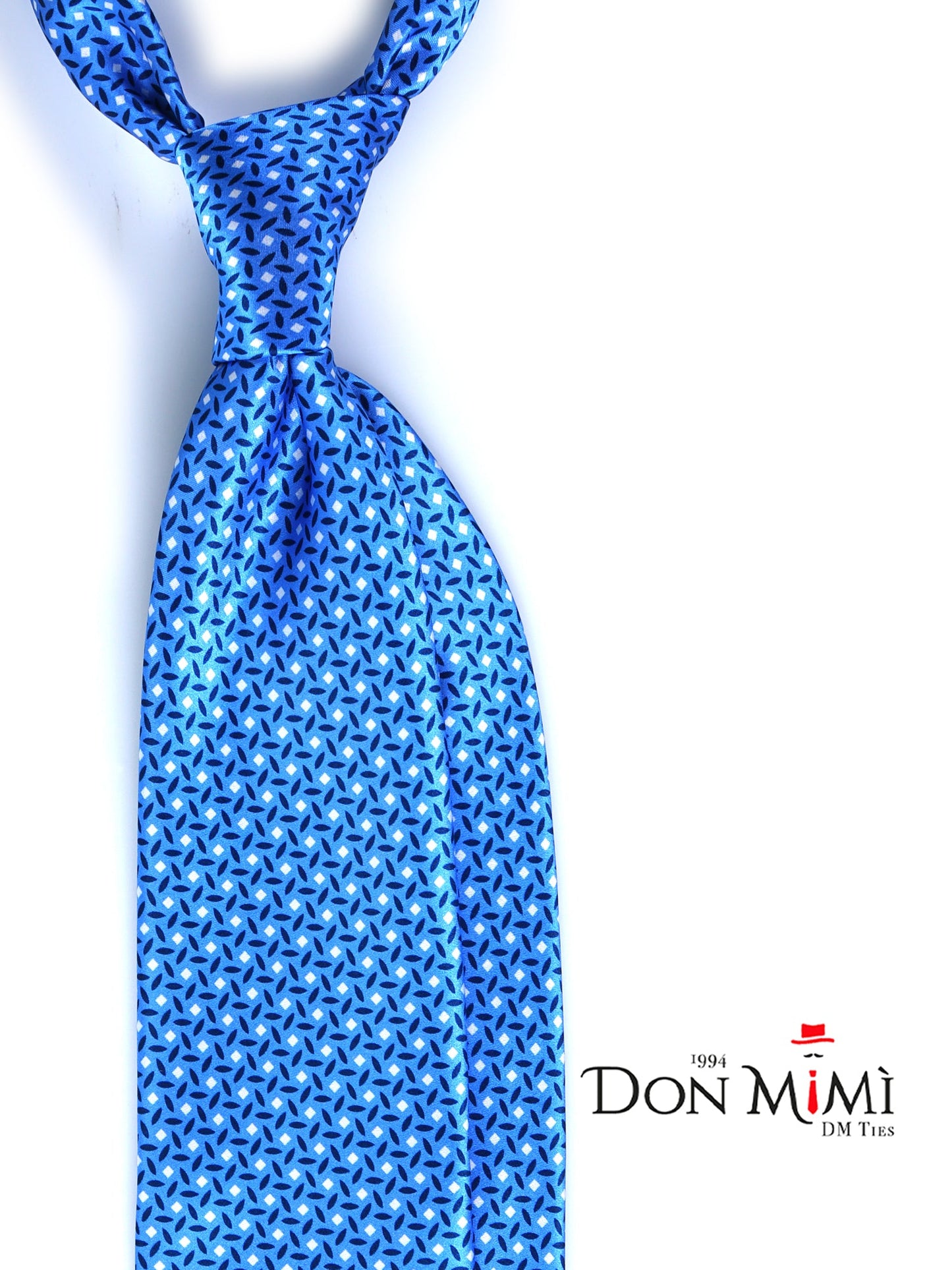Light Blue 3 Folds DEBHORA Tie in Printed Satin Silk