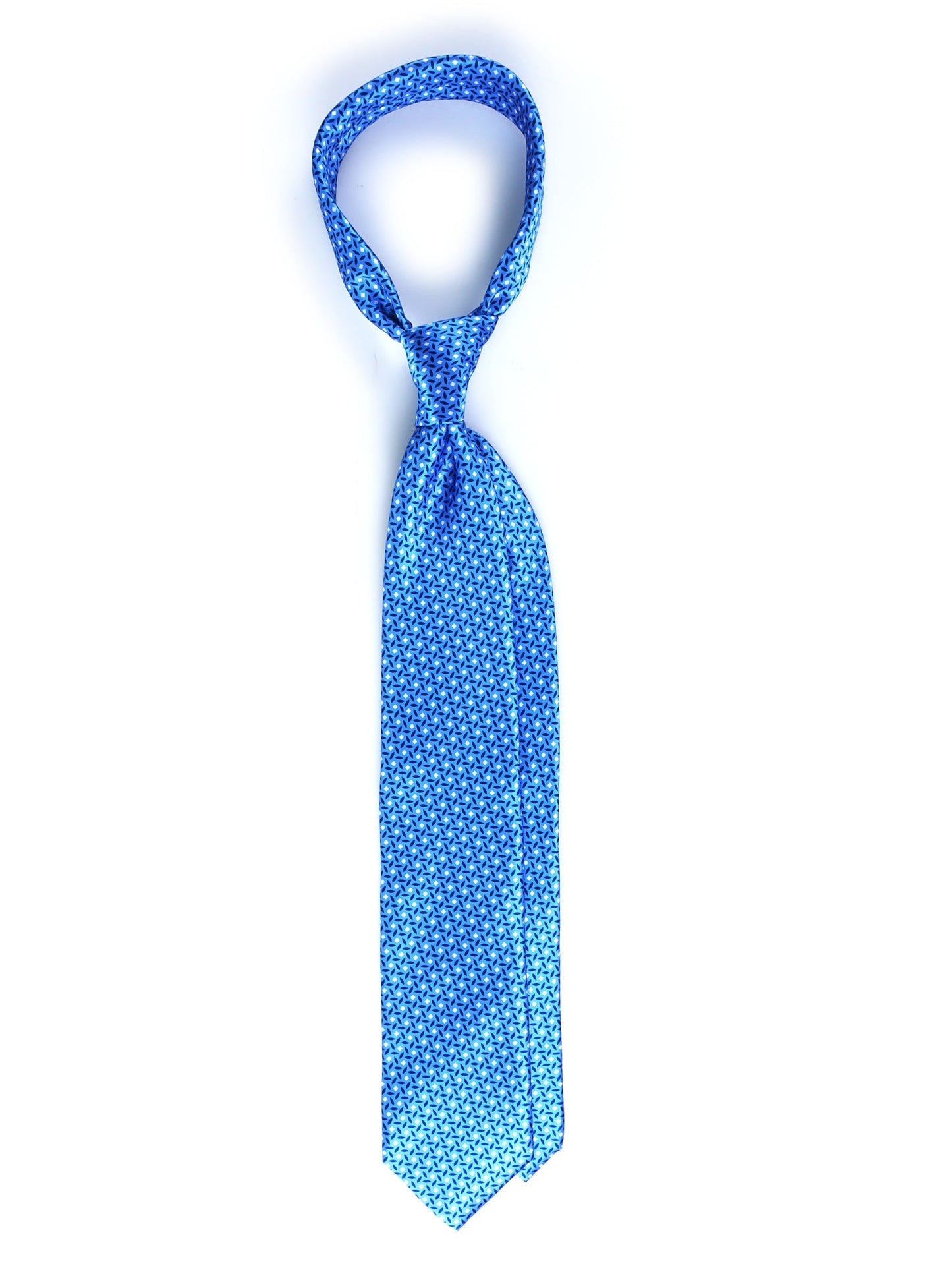 Light Blue 3 Folds DEBHORA Tie in Printed Satin Silk