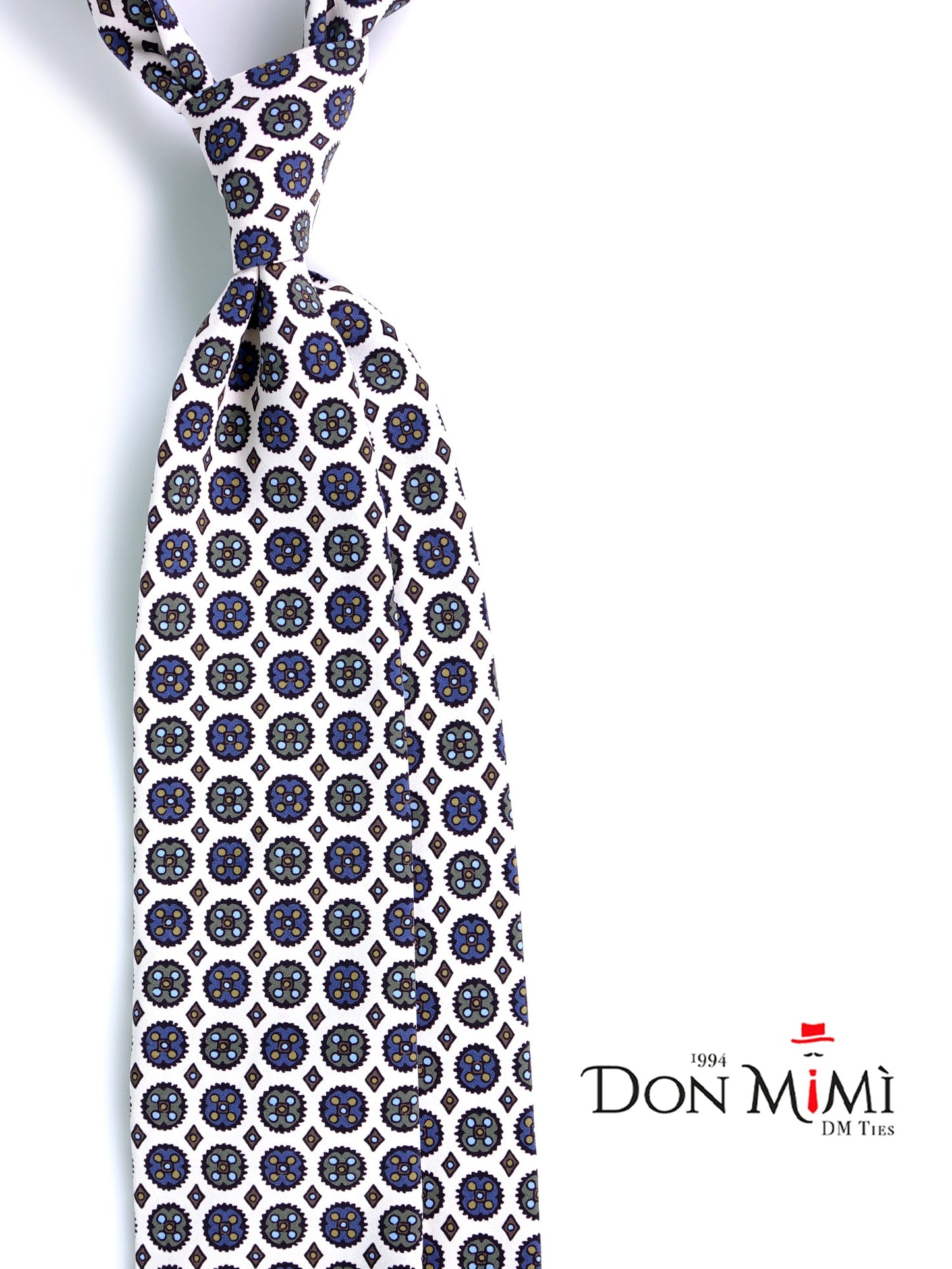 White 3 Folds CORLETO Tie in Italian Madder Silk