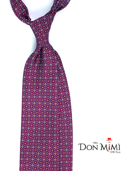Burgundy Tie 3 Folds DONATA in Printed English Silk