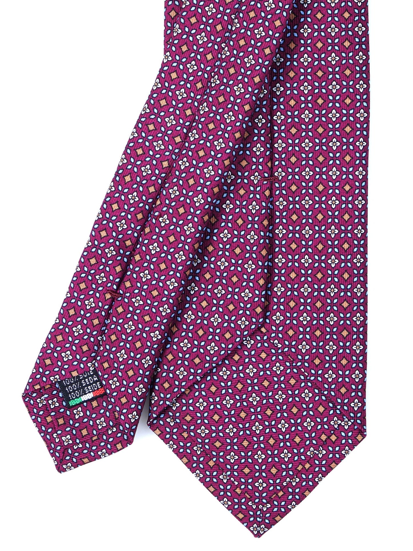 Burgundy Tie 3 Folds DONATA in Printed English Silk