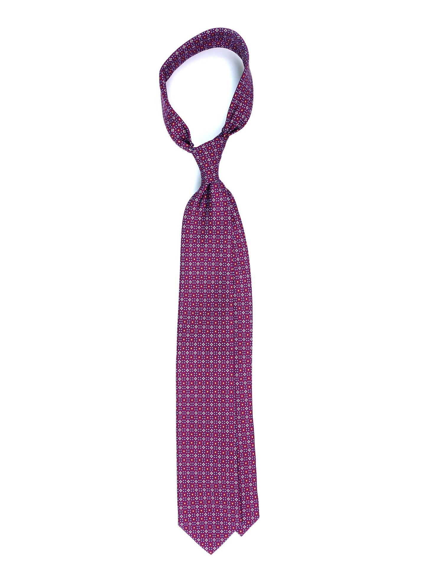 Burgundy Tie 3 Folds DONATA in Printed English Silk