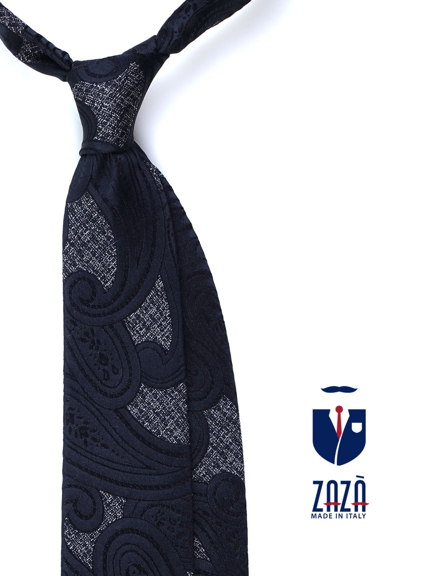 Black 3 Fold Silk Jacquard Tie GANZA