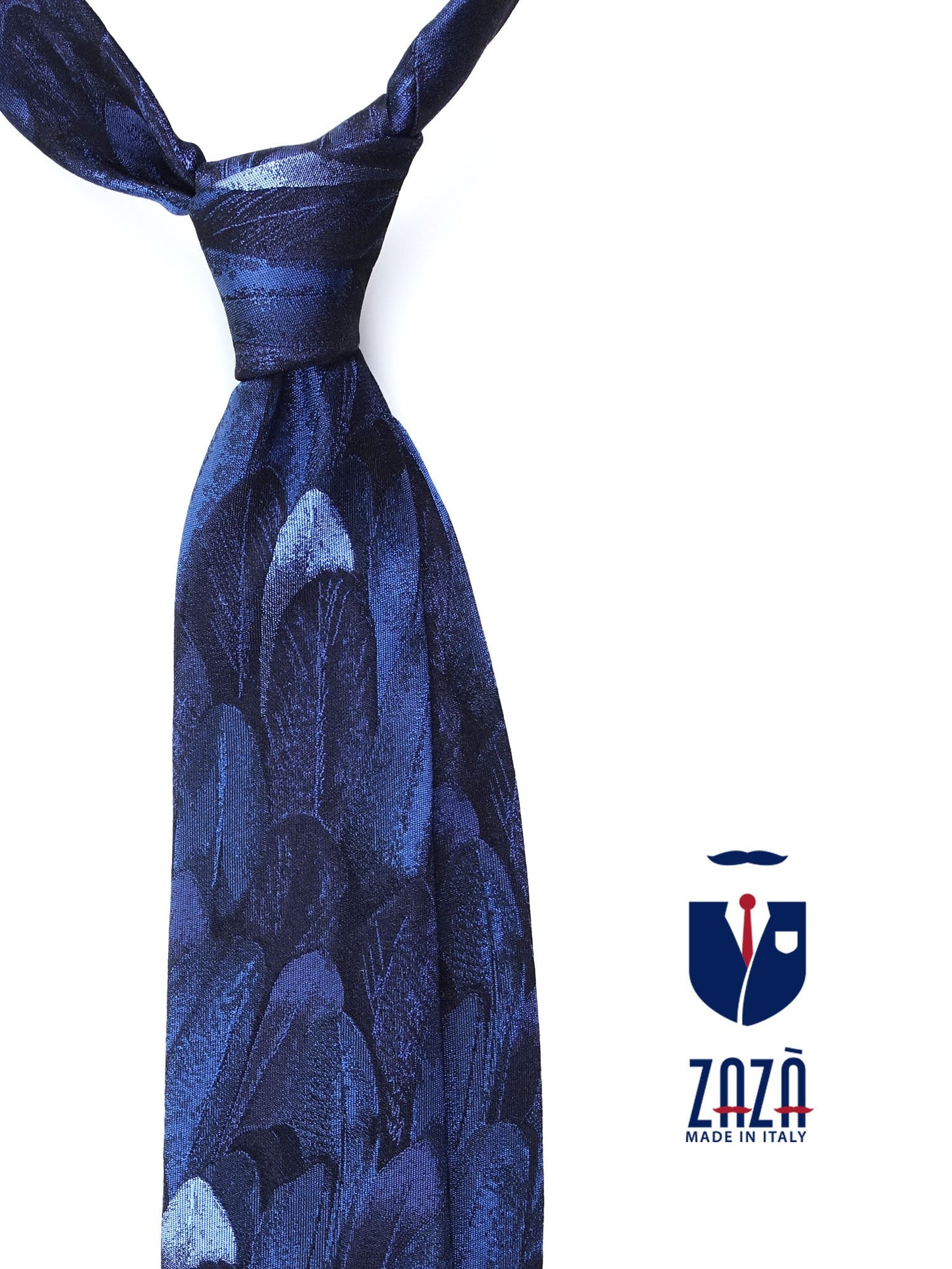 Blue 3 Fold Silk Jacquard Tie FEATHERS