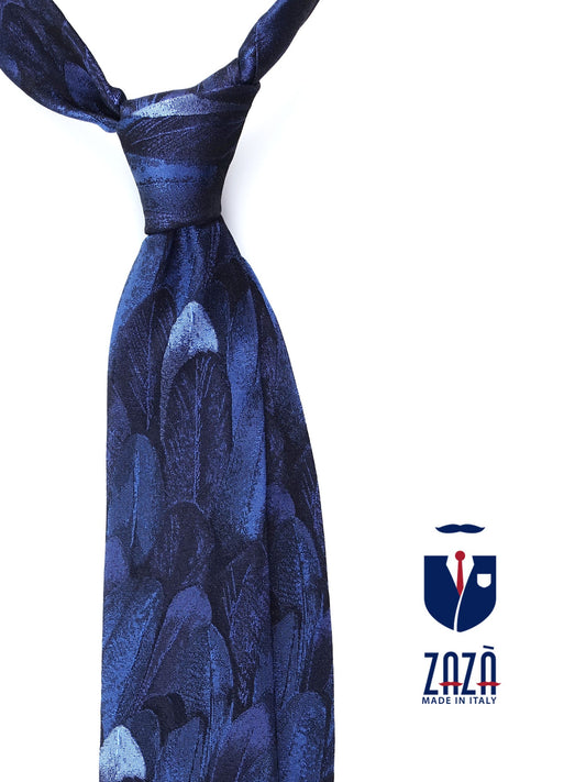 Blue 3 Fold Silk Jacquard Tie FEATHERS