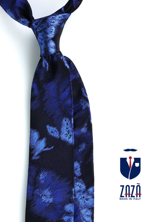 3 Fold Blue Silk Jacquard Tie FRANCE