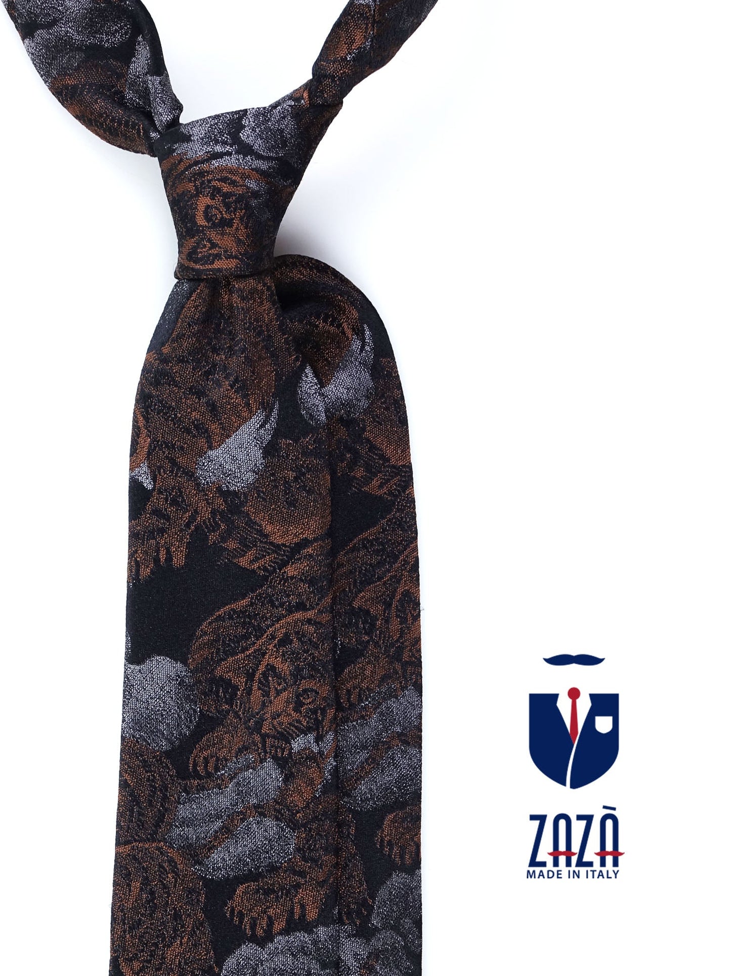 Brown 3 Fold Silk Jacquard Tie TIGER