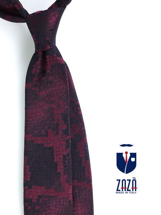 Burgundy 3 Folds Jacquard Silk Tie PYTHON