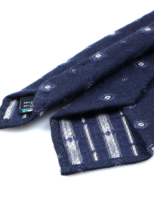 Blue Tie 3 Folds Unlined without Interior in Wool/Silk FATHER