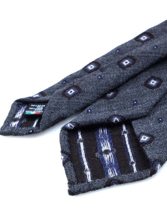 Gray 3 folds unlined tie without interior in wool/silk FATHER