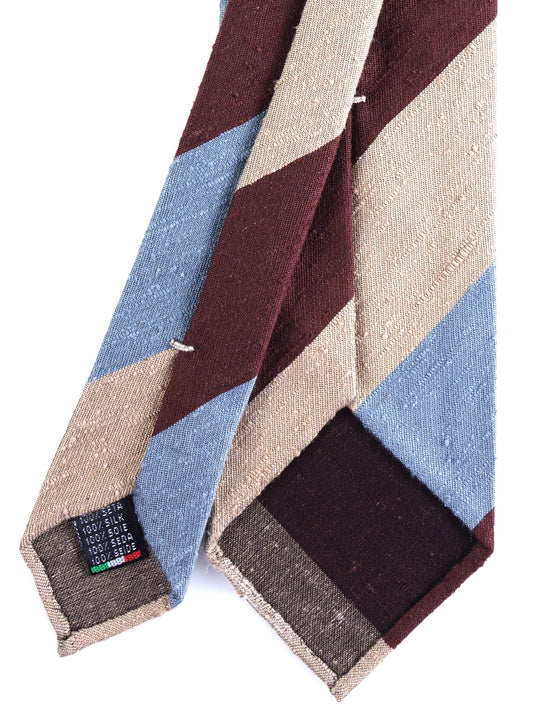 Beige/Grey/Brown Unlined 3 Fold Shantung Silk Tie TRIGA