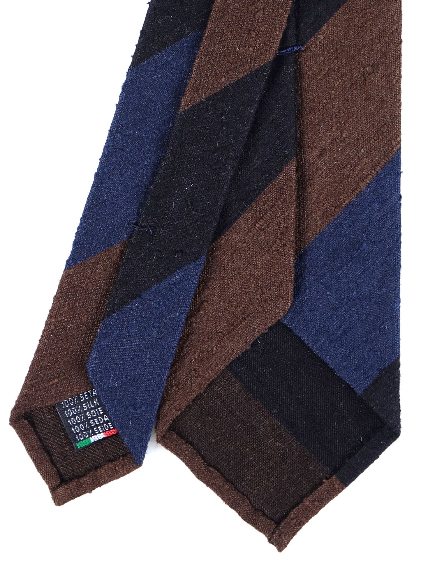 Unlined 3 fold blue/brown shantung silk tie TRIGA