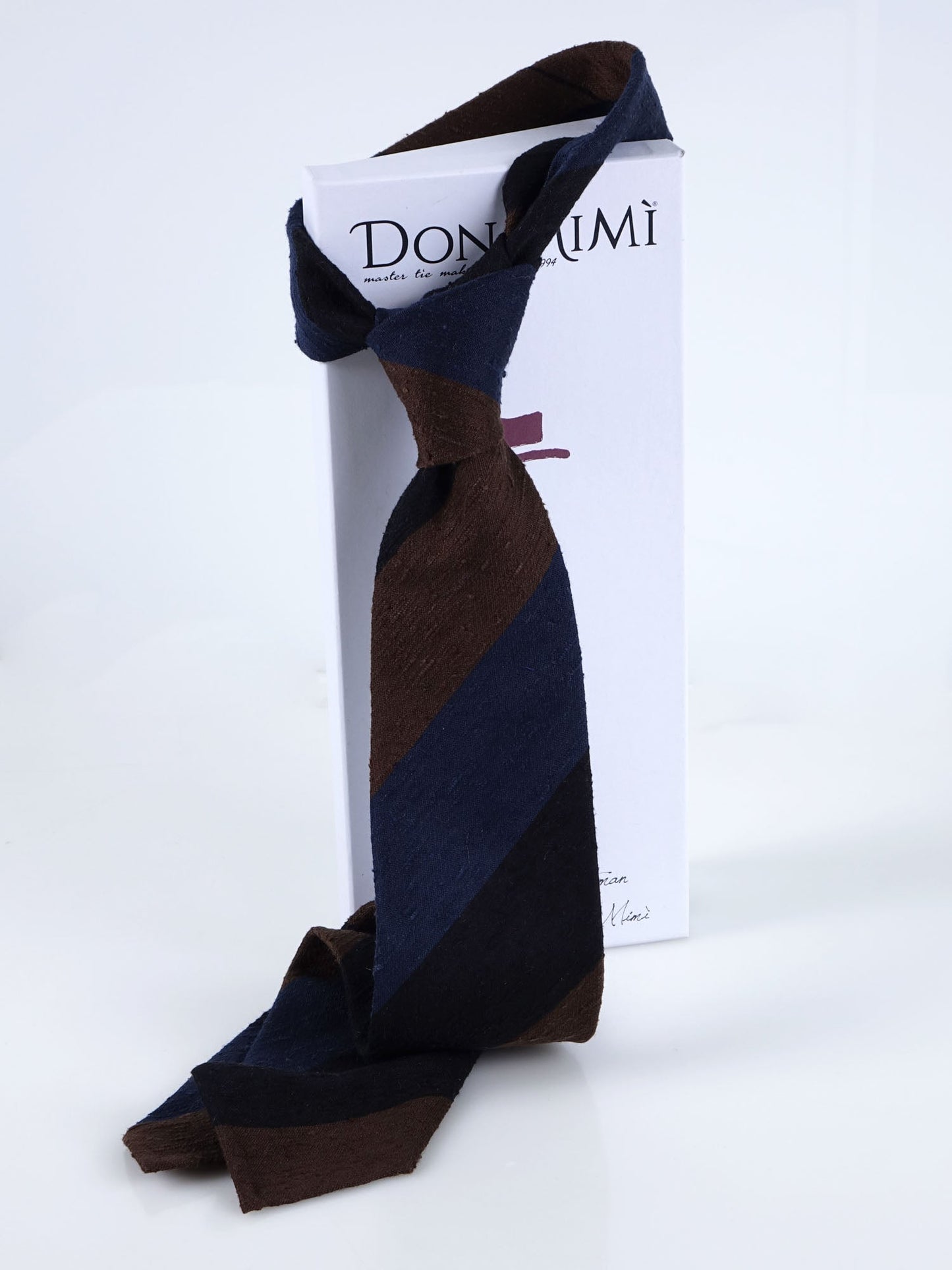 Unlined 3 fold blue/brown shantung silk tie TRIGA