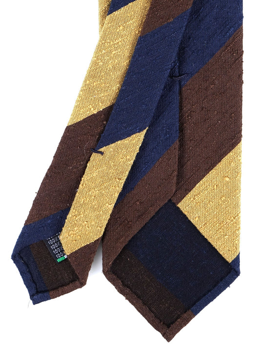 Unlined 3 folds brown/gold shantung silk tie TRIGA