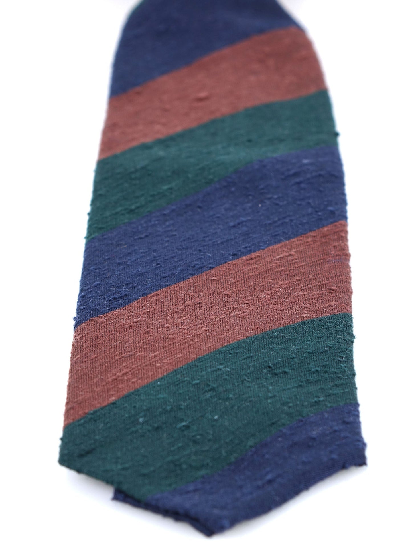 Unlined Brown/Green 3 Fold Shantung Silk Tie TRIGA