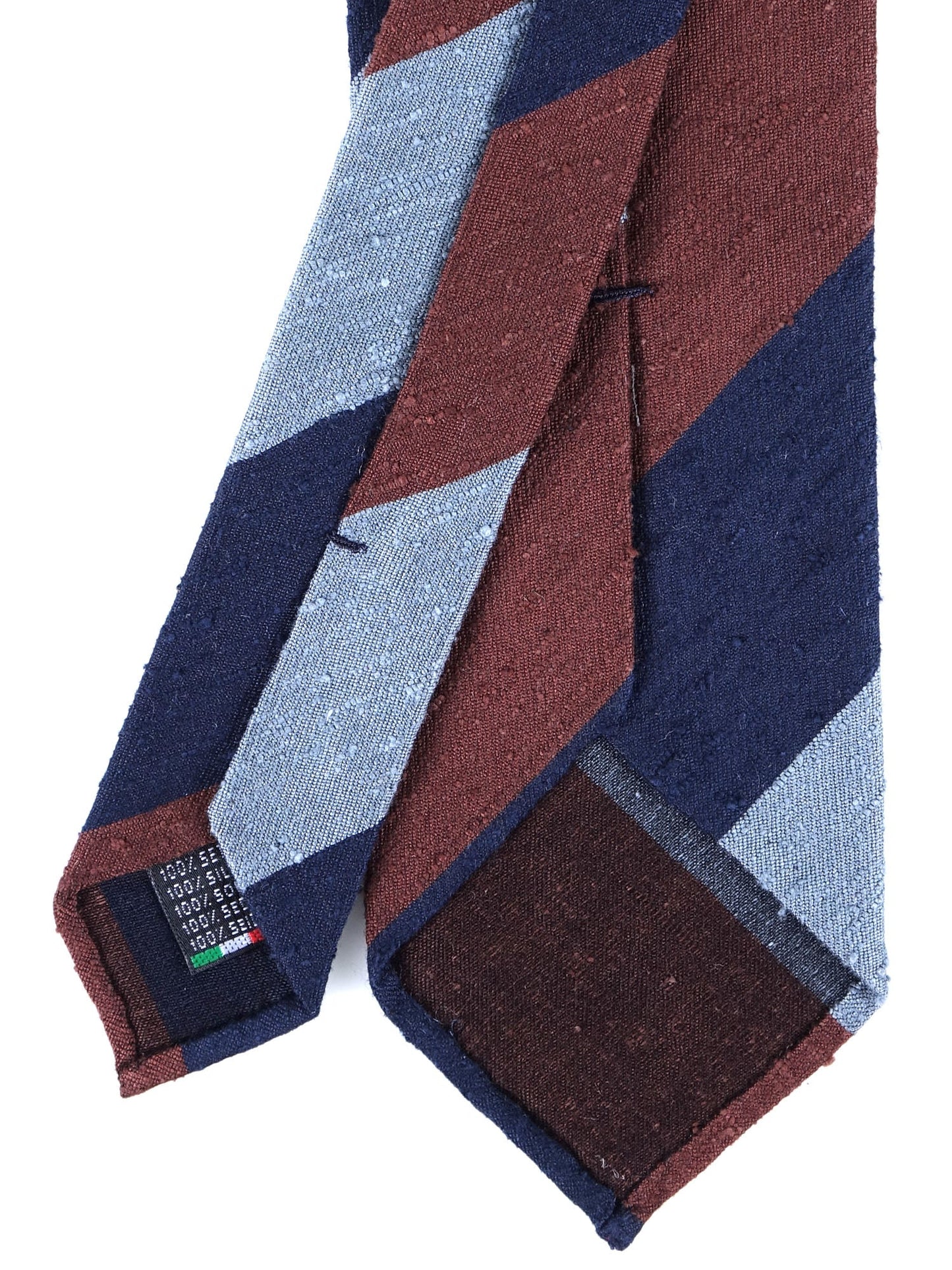 Unlined 3 folds blue/brown shantung silk tie TRIGA