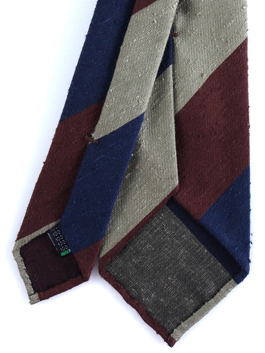 Unlined 3 Fold Light Green/Blue/Brown Silk Shantung Tie TRIGA