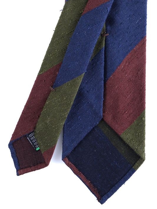 Unlined 3 fold green/blue/brown silk shantung tie TRIGA