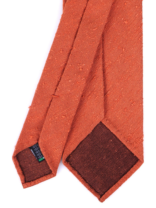 Unlined 3 Fold Tie FARMA Shantung Silk Orange