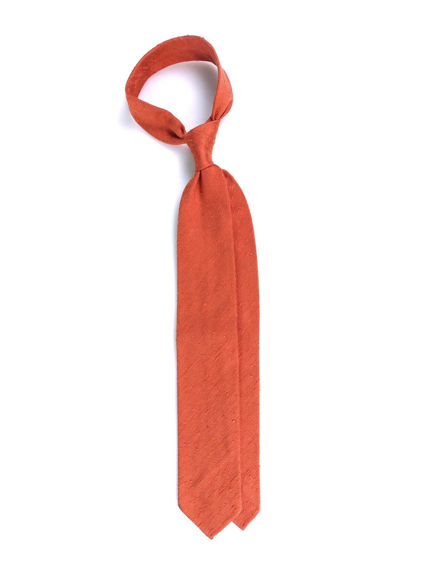 Unlined 3 Fold Tie FARMA Shantung Silk Orange