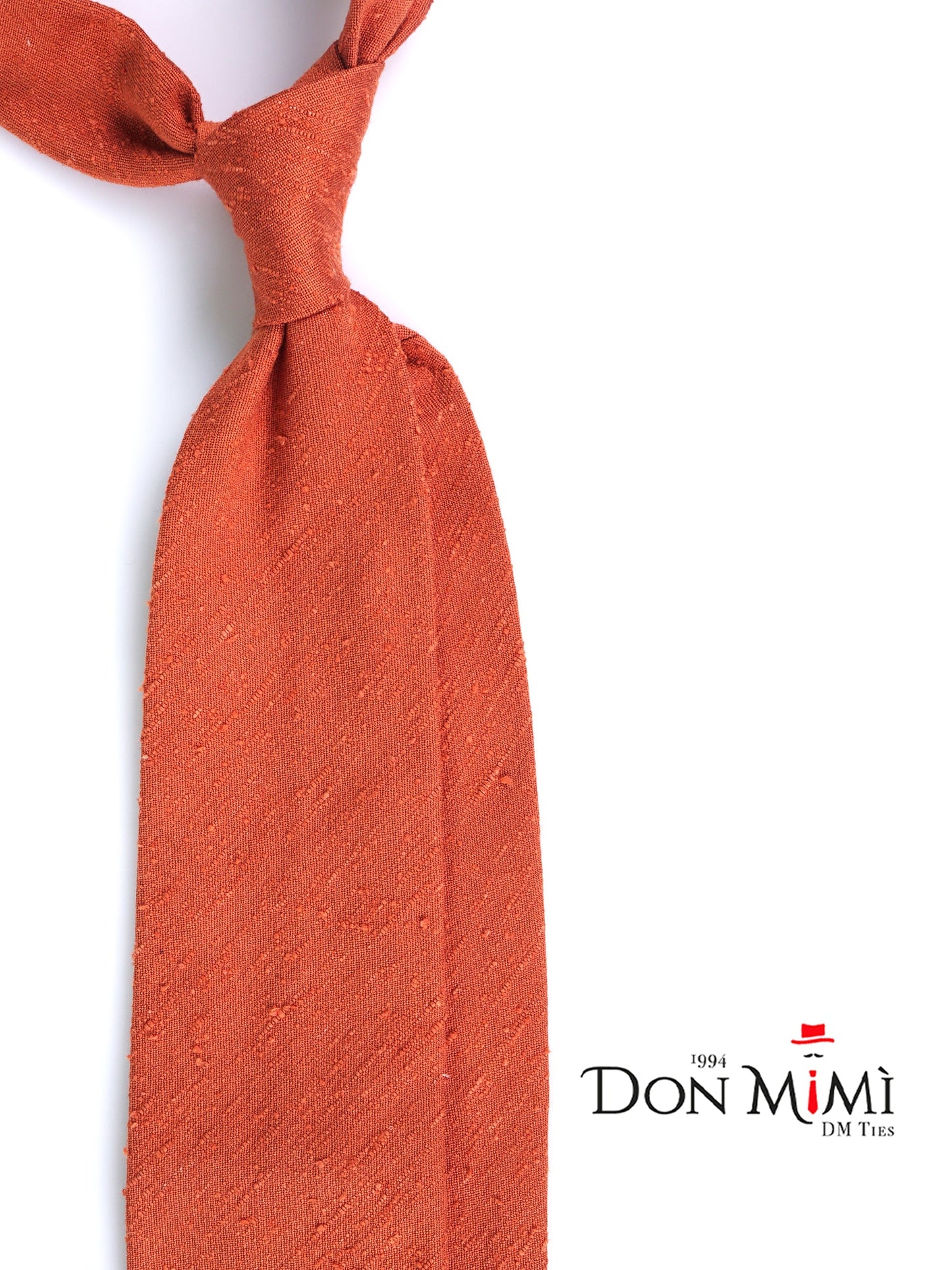 Unlined 3 Fold Tie FARMA Shantung Silk Orange