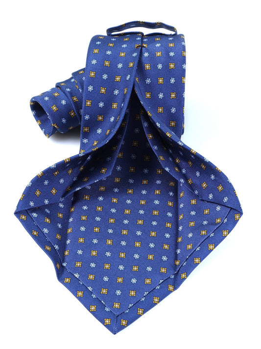 Blue 7 Fold tie NAPOLI in Printed Luxury Silk