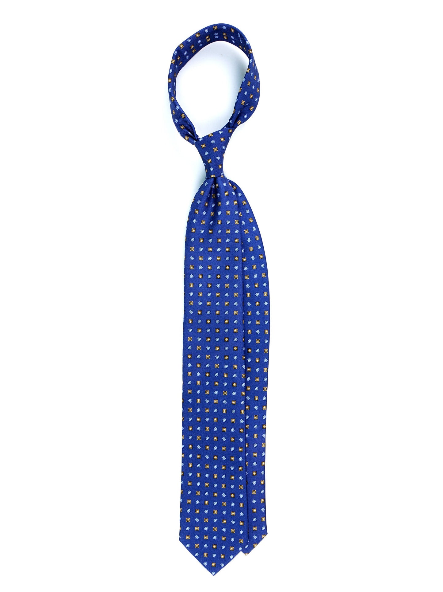 Blue 7 Fold tie NAPOLI in Printed Luxury Silk