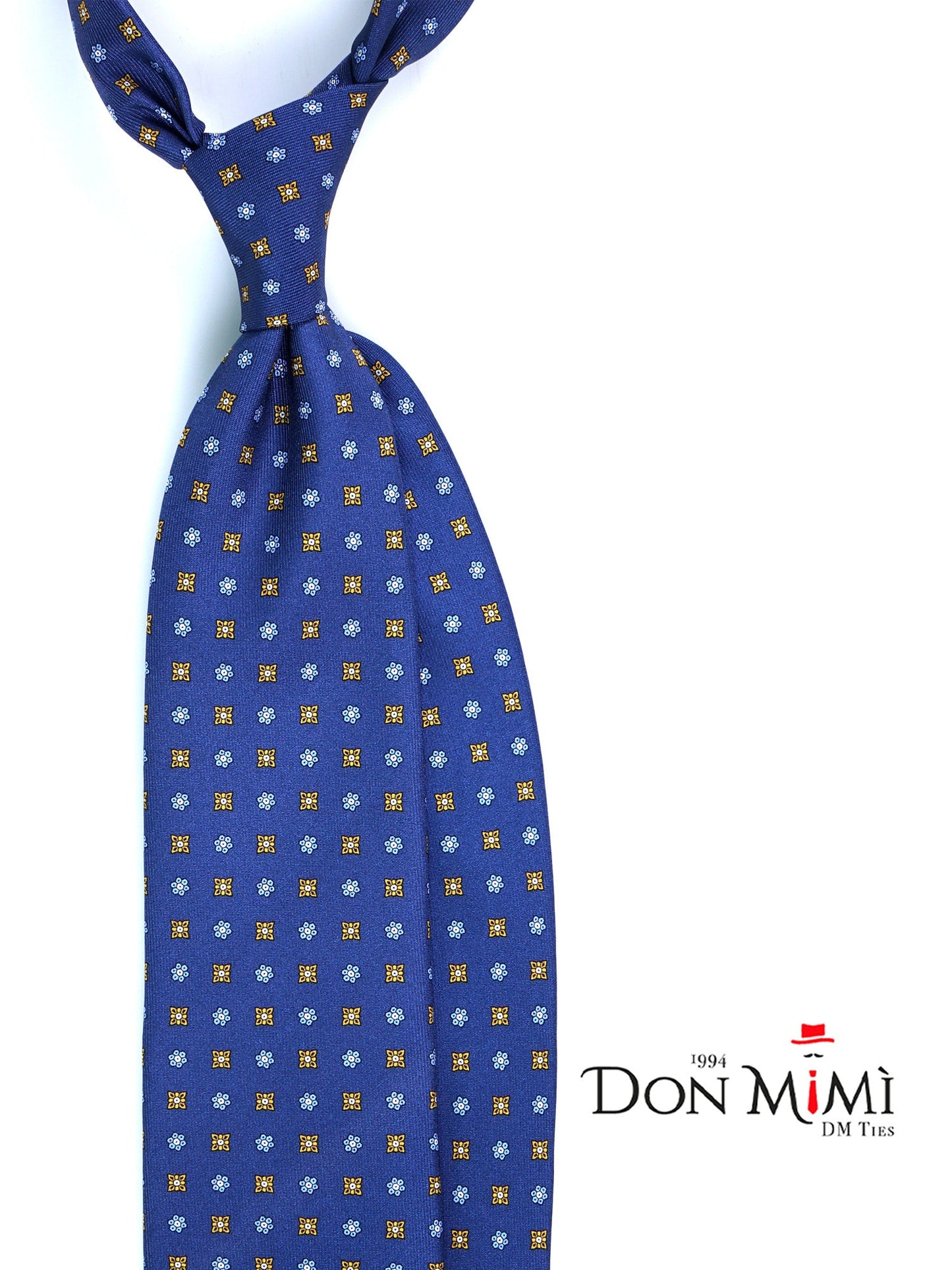 Blue 7 Fold tie NAPOLI in Printed Luxury Silk