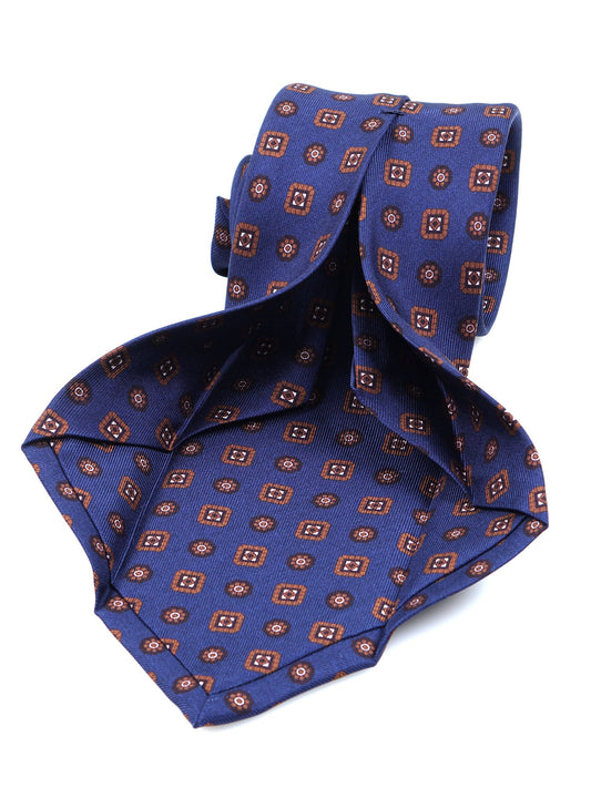 Blue/Brown 7 Folds STEFANIA Luxury Printed Silk Tie