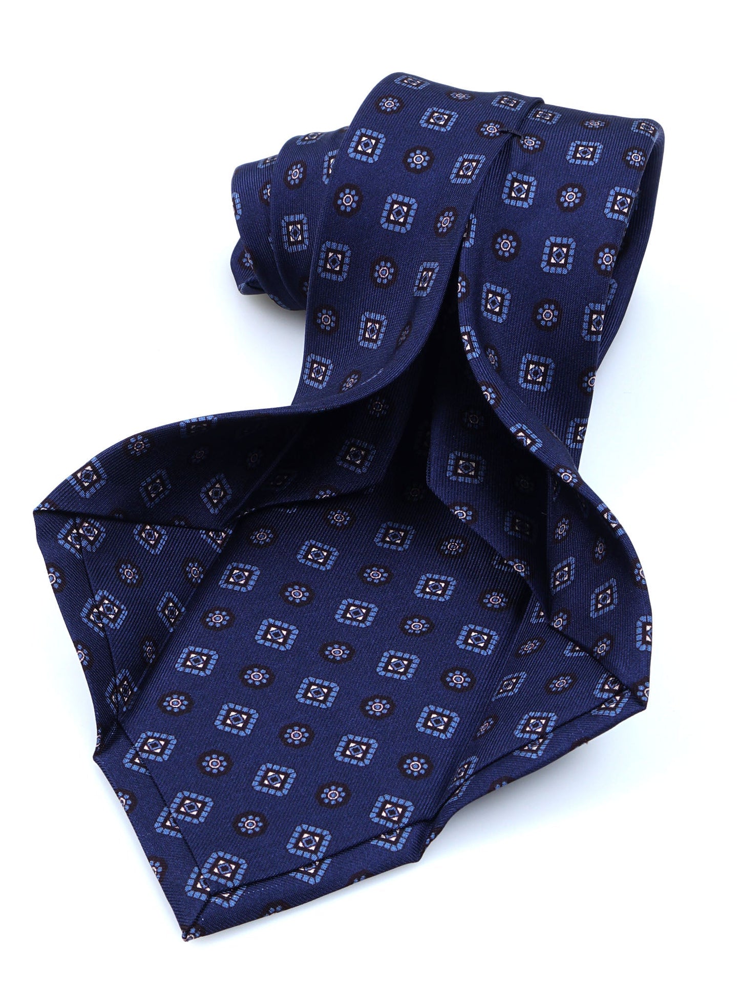 Blue/Sky Blue 7 Folds STEFANIA Luxury Printed Silk Tie