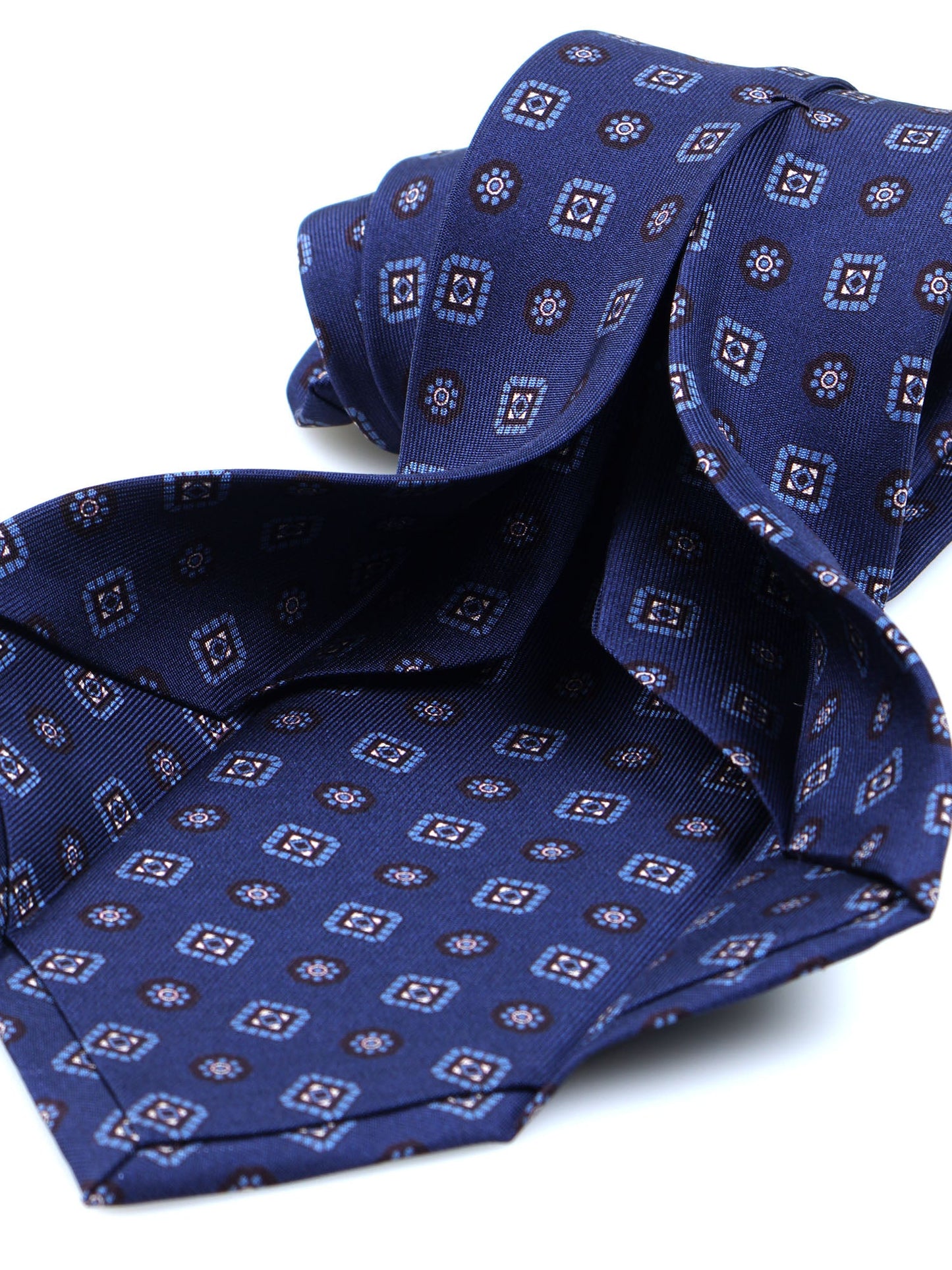 Blue/Sky Blue 7 Folds STEFANIA Luxury Printed Silk Tie