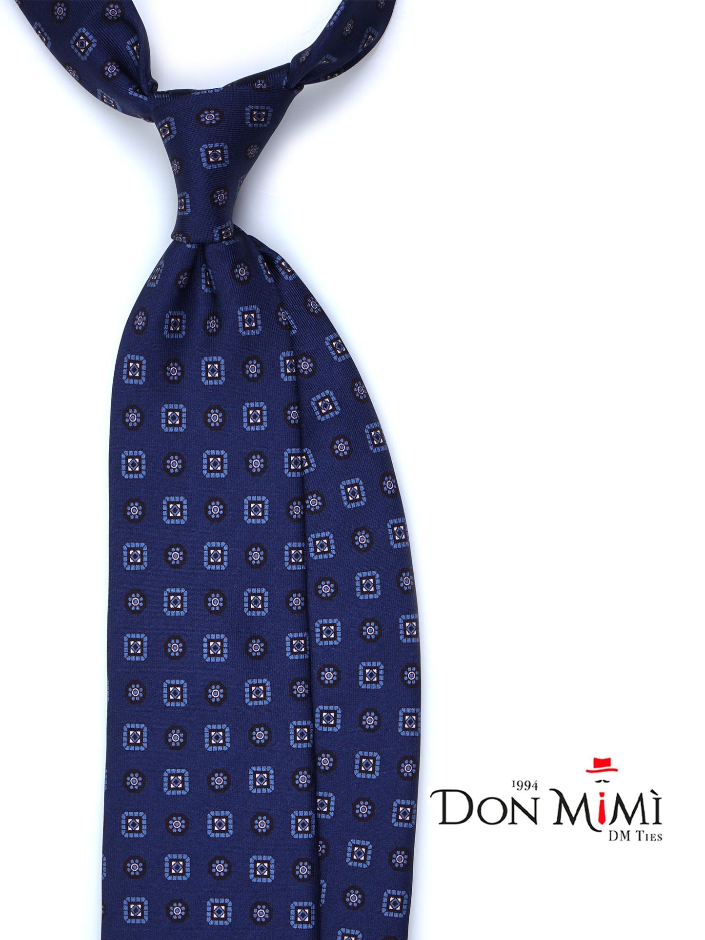 Blue/Sky Blue 7 Folds STEFANIA Luxury Printed Silk Tie