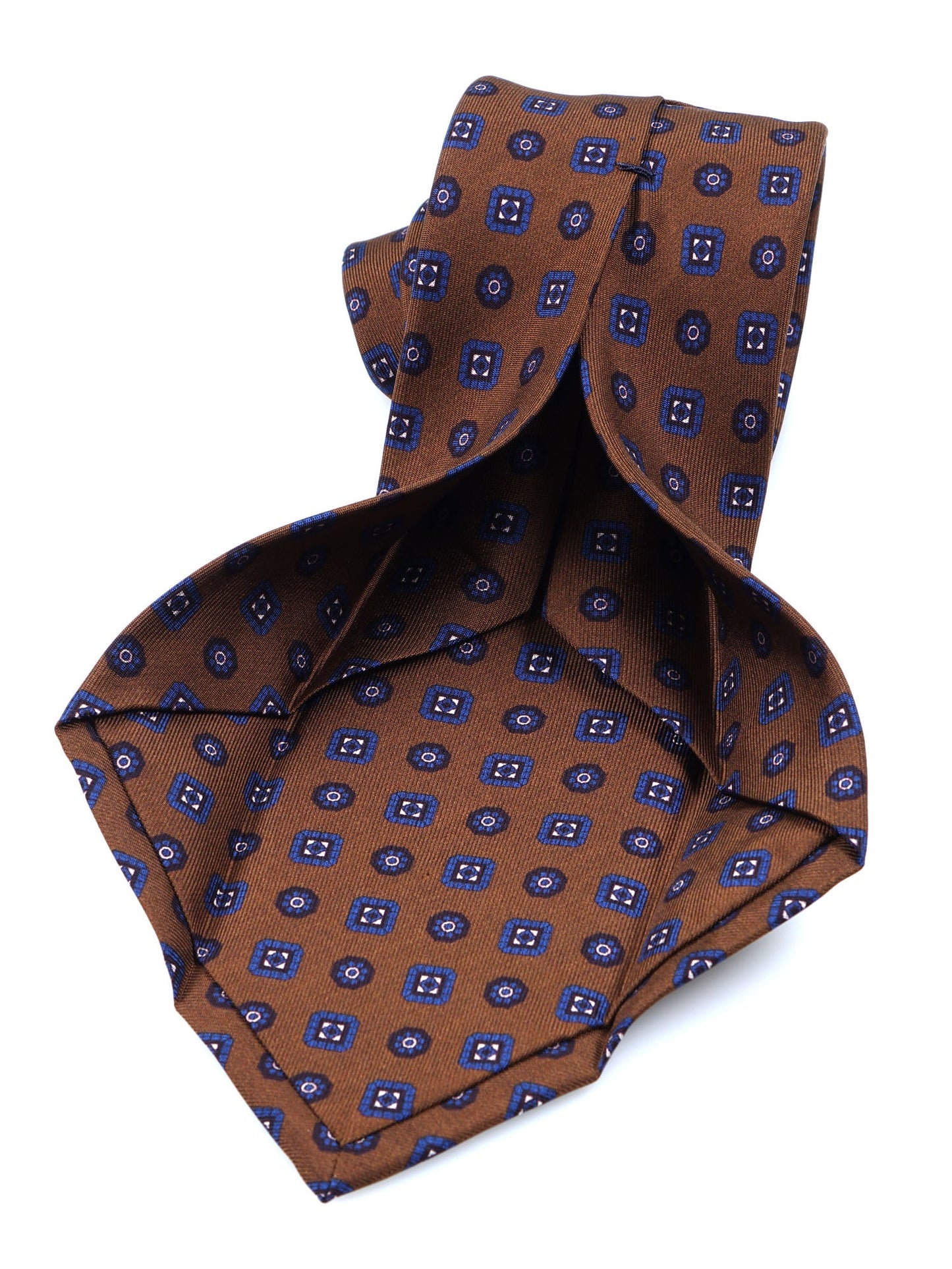 Brown tie 7 folds STEFANIA in luxury printed silk