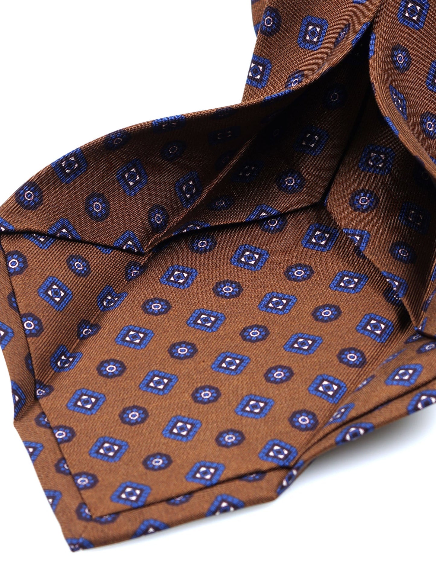 Brown tie 7 folds STEFANIA in luxury printed silk