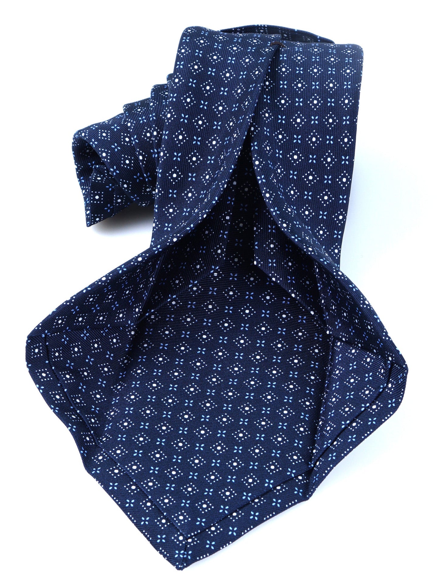 Dark Blue 7 Fold Tie PISTOIA in Luxury Printed Silk