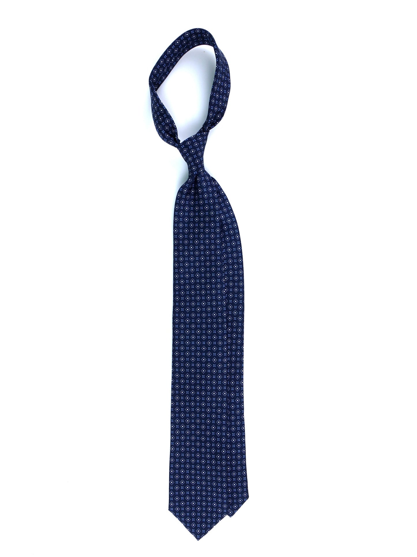 Dark Blue 7 Fold Tie PISTOIA in Luxury Printed Silk