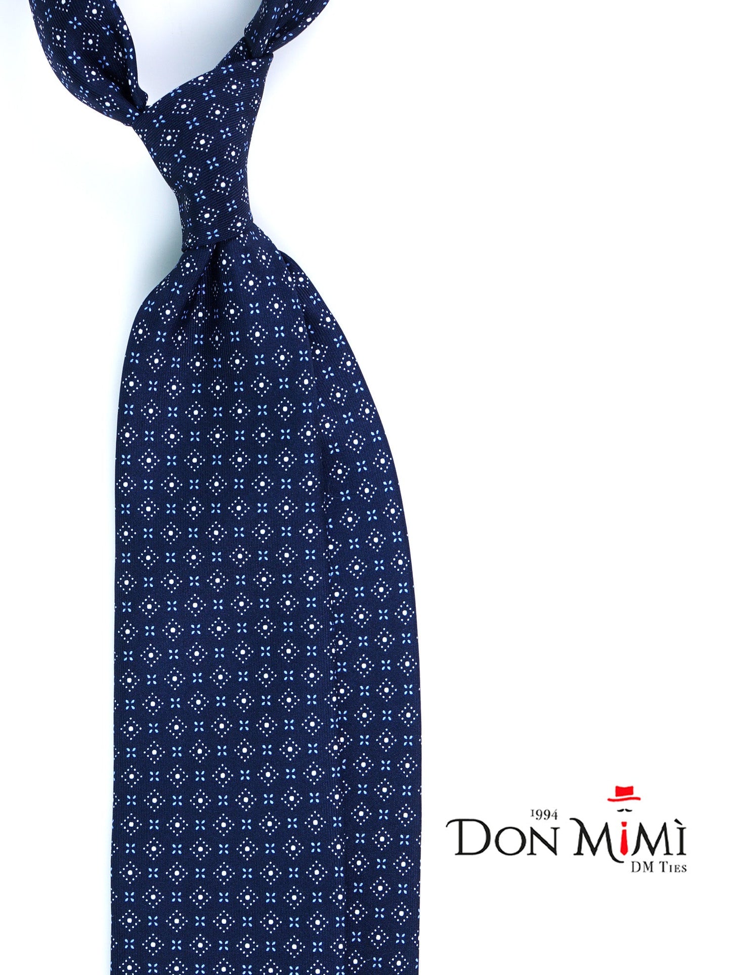 Dark Blue 7 Fold Tie PISTOIA in Luxury Printed Silk