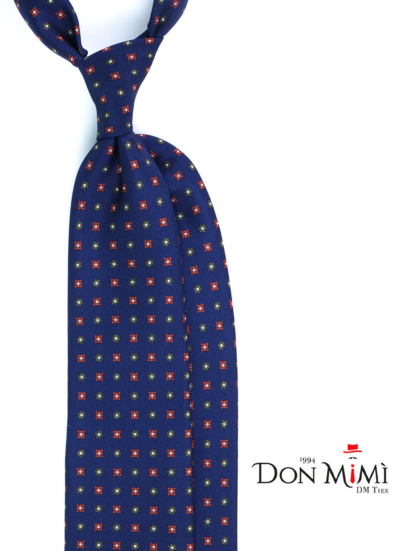 Dark Blue 7 Fold tie NAPOLI in Luxury Printed Silk