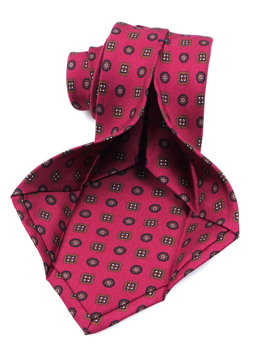 Dark Red 7 Fold STEFANIA Luxury Printed Silk Tie