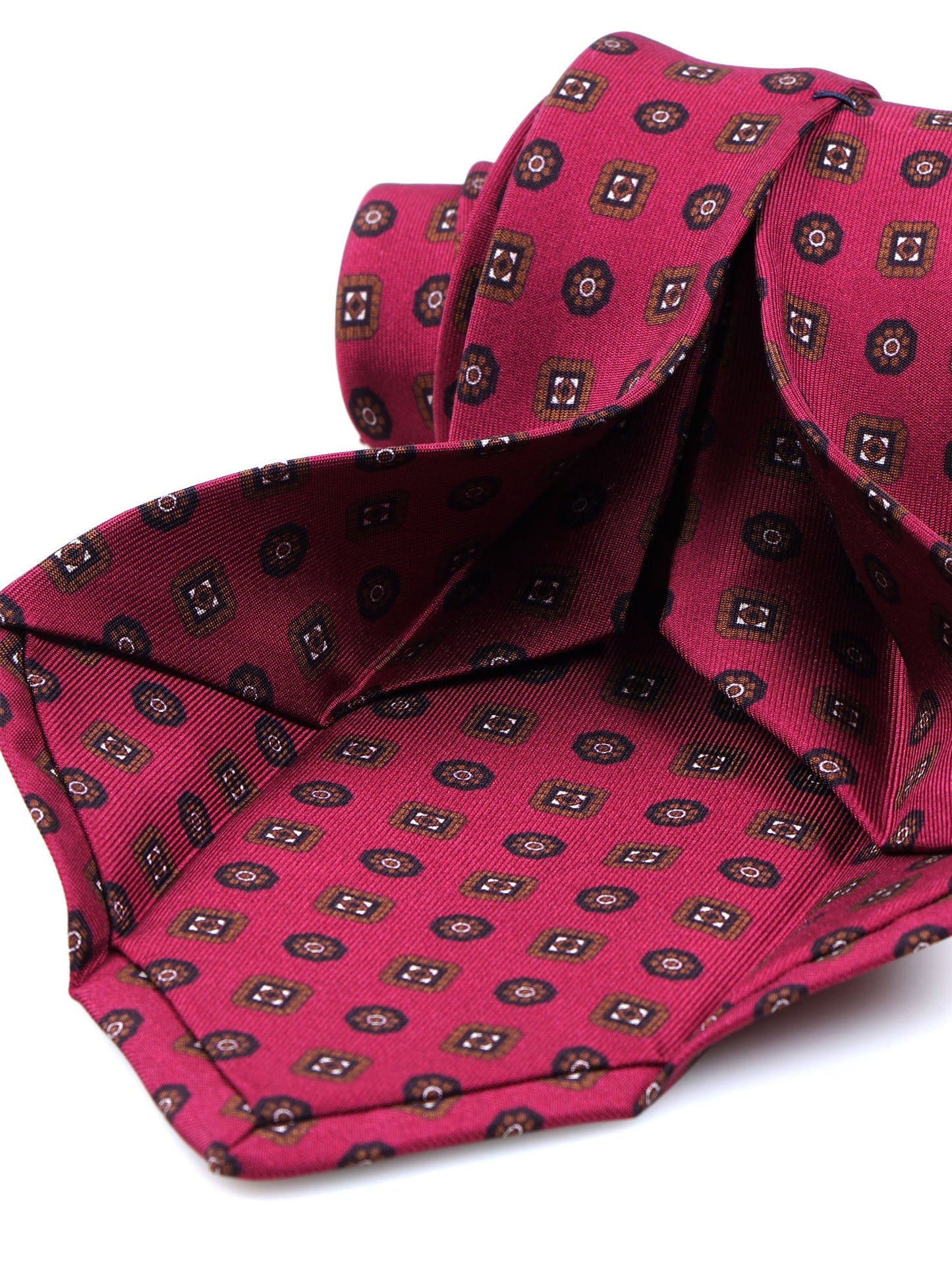 Dark Red 7 Fold STEFANIA Luxury Printed Silk Tie