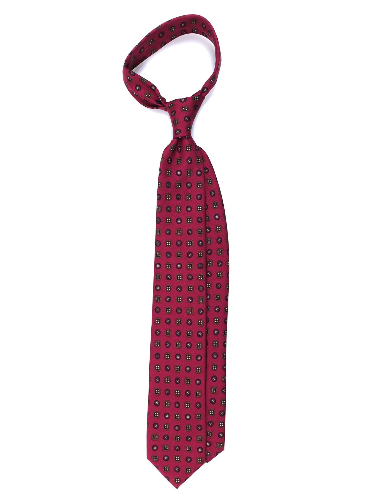 Dark Red 7 Fold STEFANIA Luxury Printed Silk Tie