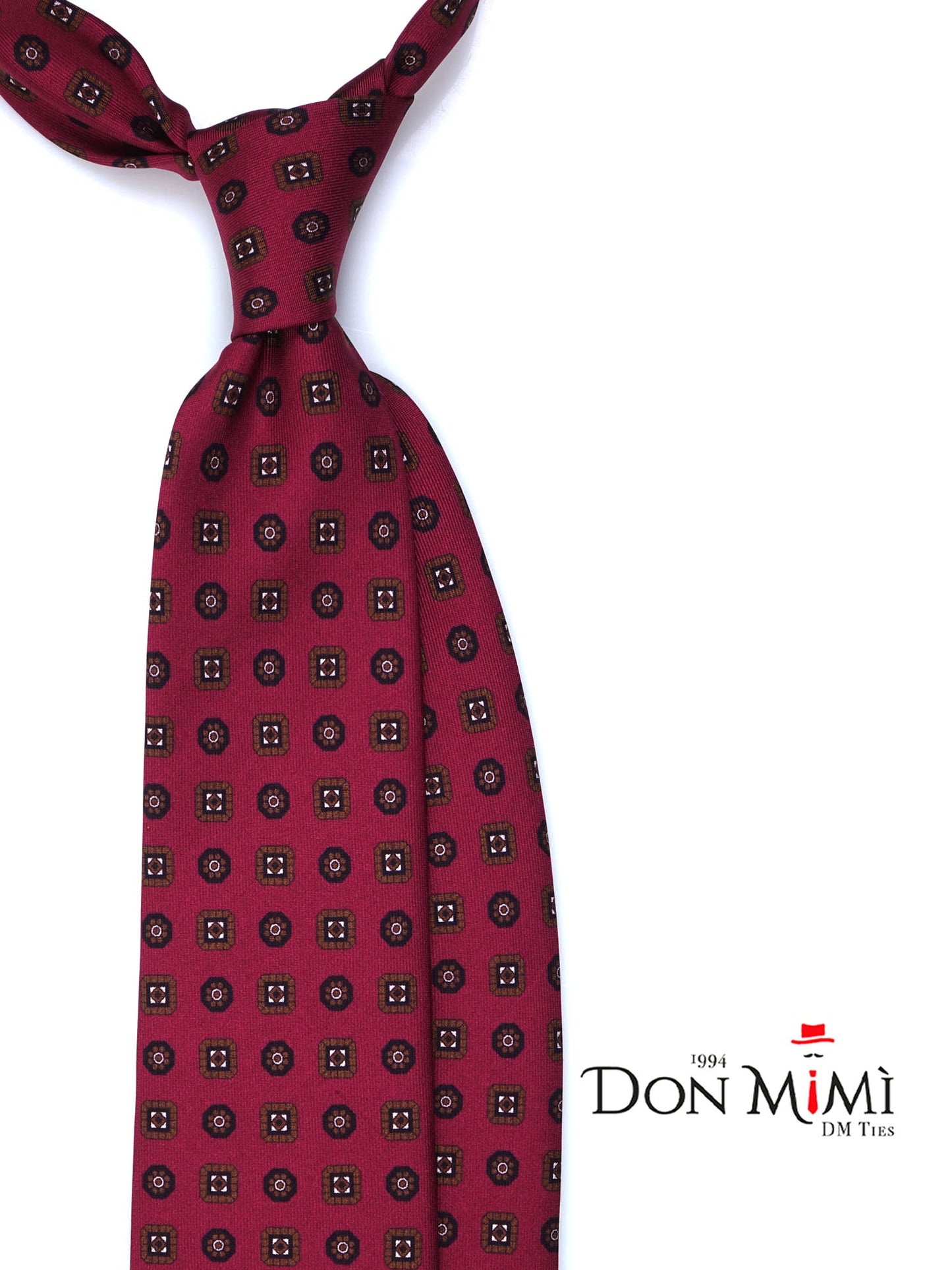 Dark Red 7 Fold STEFANIA Luxury Printed Silk Tie