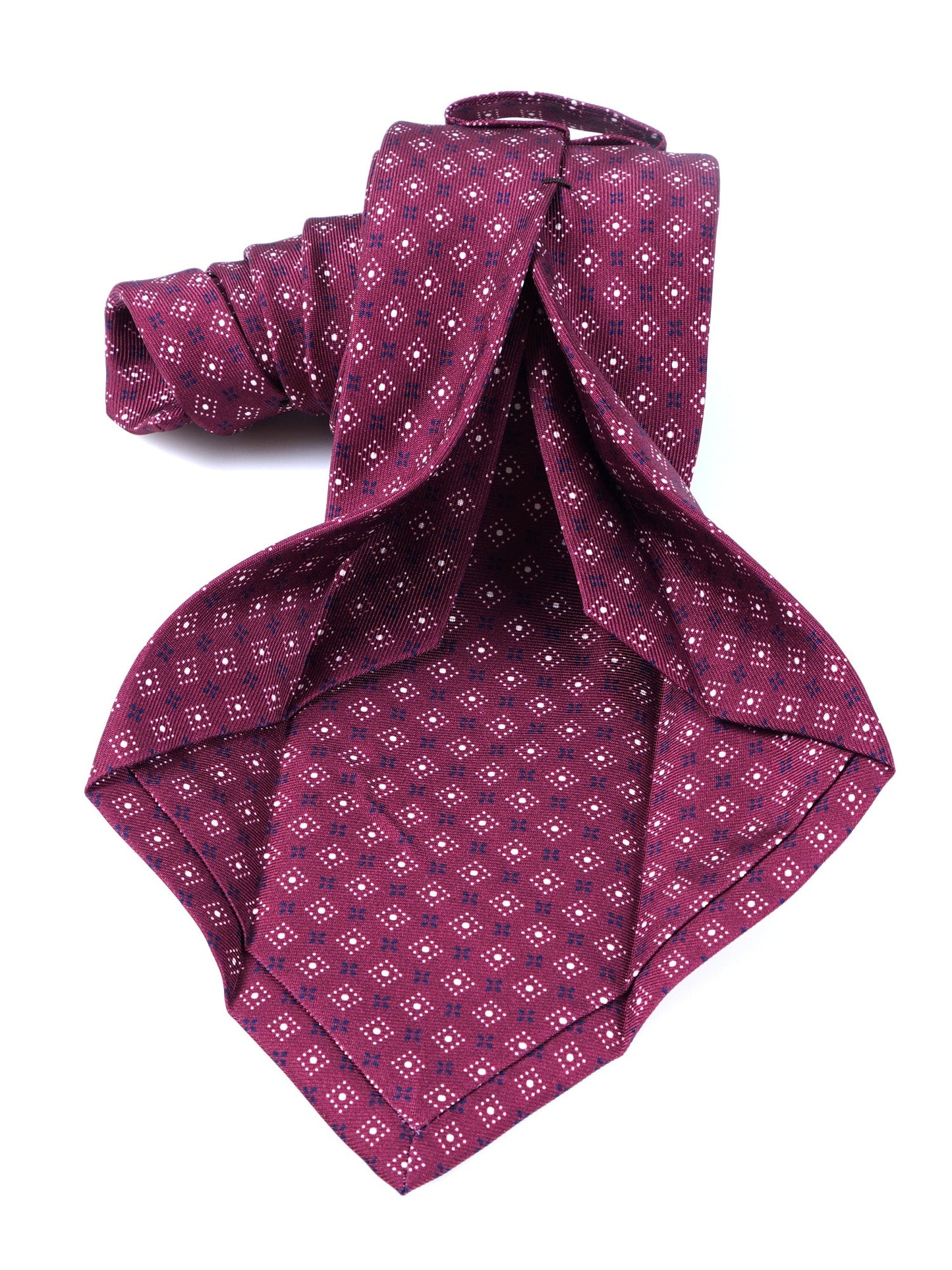 Burgundy 7 fold tie PISTOIA in luxury printed silk