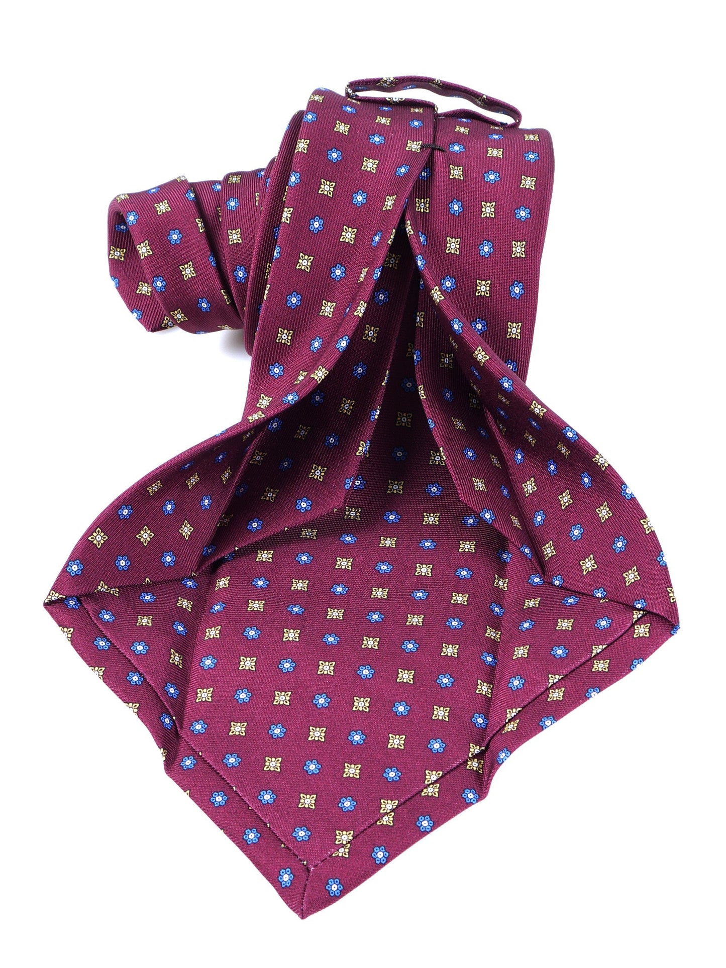 Burgundy 7 fold tie NAPOLI in luxury printed silk
