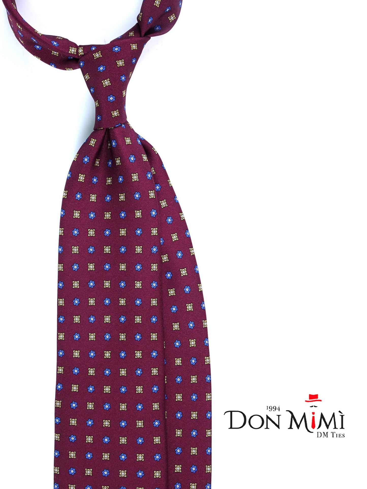 Burgundy 7 fold tie NAPOLI in luxury printed silk