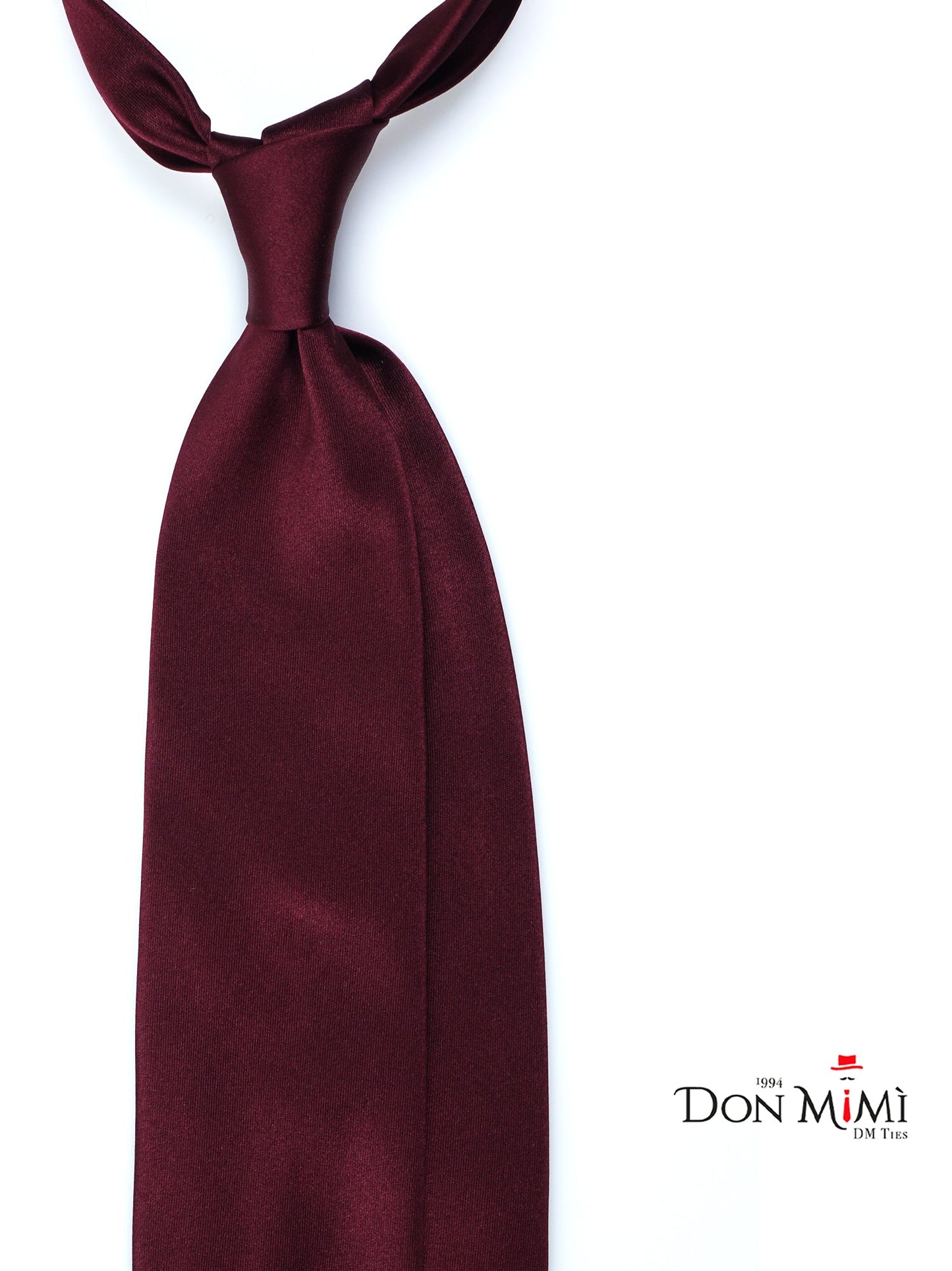 Bordeaux tie with 3 folds AMANTEA in satin silk