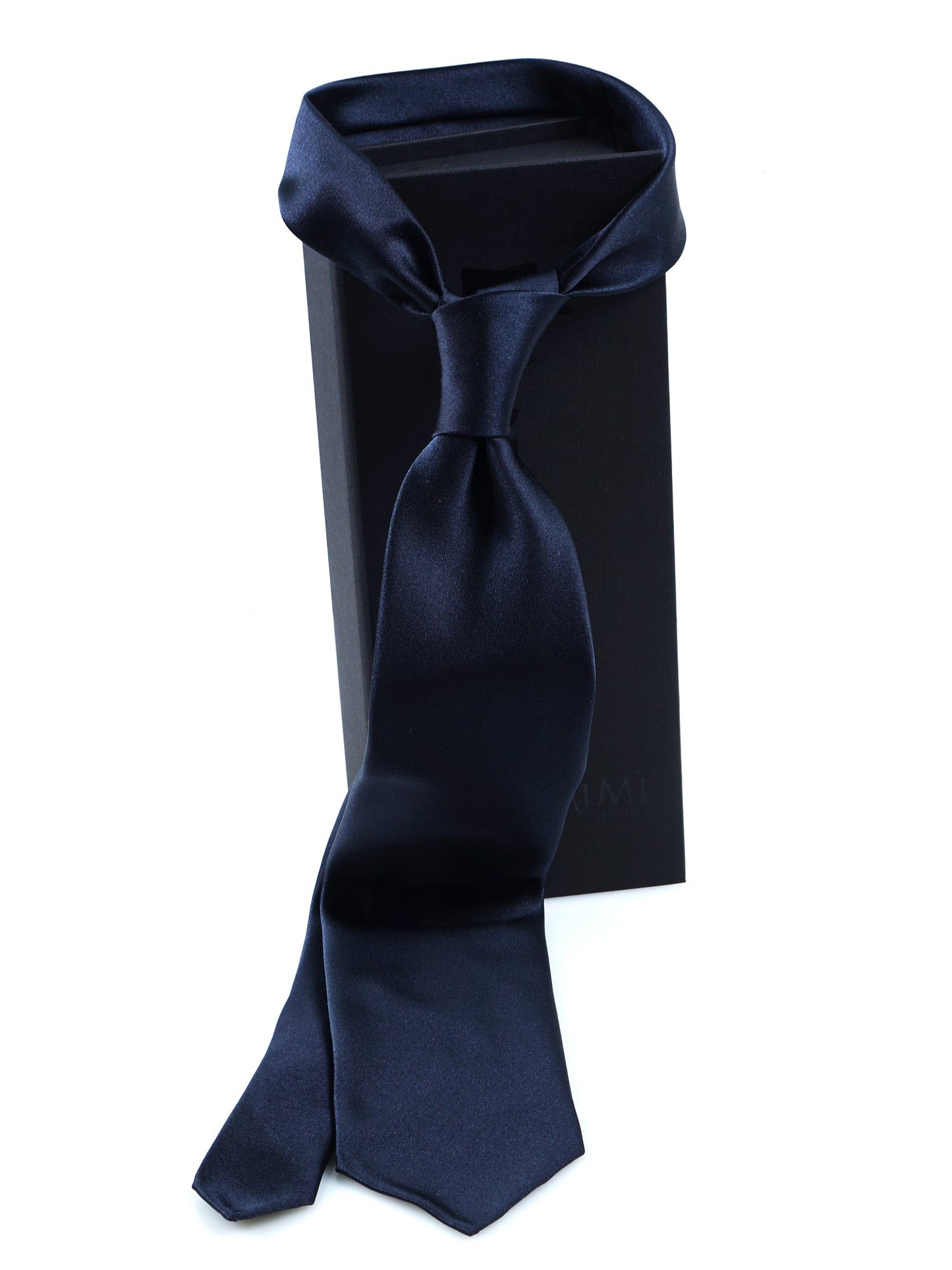 Dark Blue 3 Fold Tie AMANTEA in Satin Silk