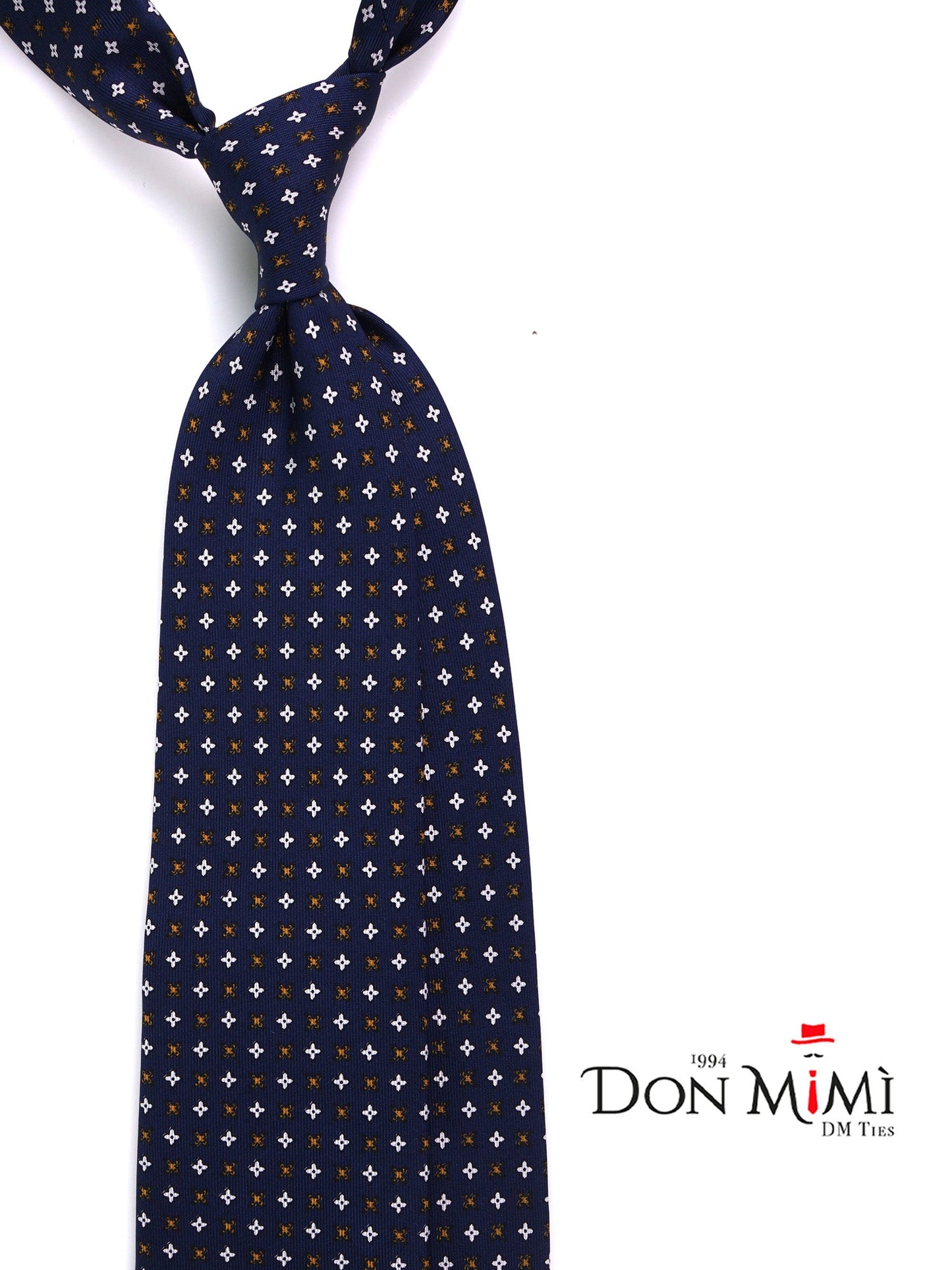 CRIMSON 7 Fold Tie dark blue English printed silk